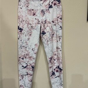 Apana Pink and White Leaf Pattern Leggings women’s activewear stretch and hold M